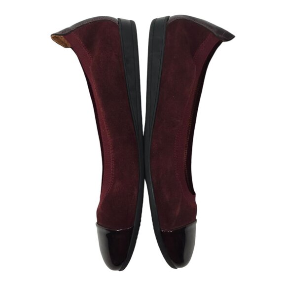 Marroqui Sanchez Ballet Flat Womens 8.5 Burgundy Suede Patent Leather Cap Toe - Picture 3 of 12
